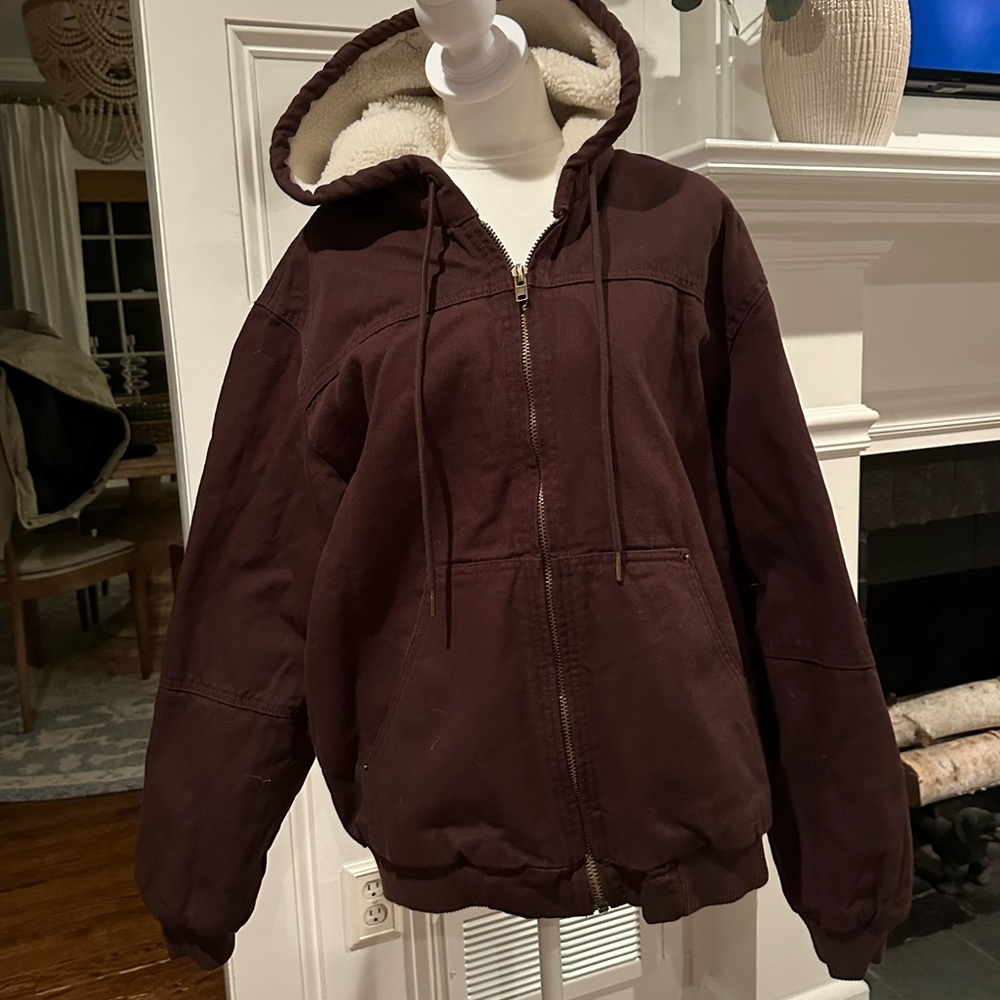NWT Forever 21 Brown Denim Hooded Jacket with Sherpa Lining